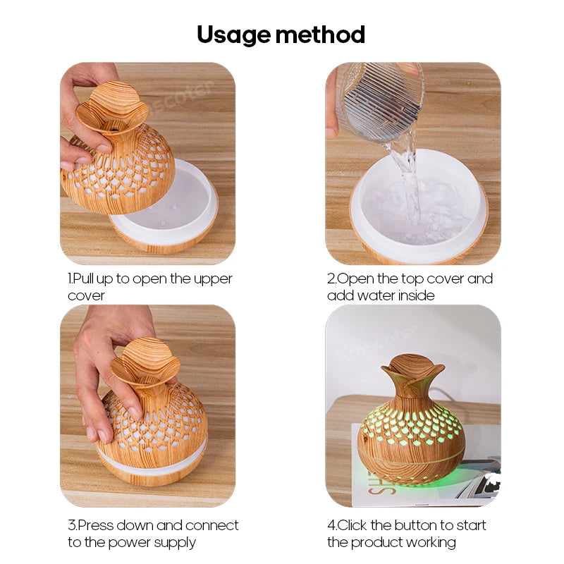 Humidificateur USB 300ml Grain Bois Naturel - Diffuseur Aromathérapie Bureau Silencieux