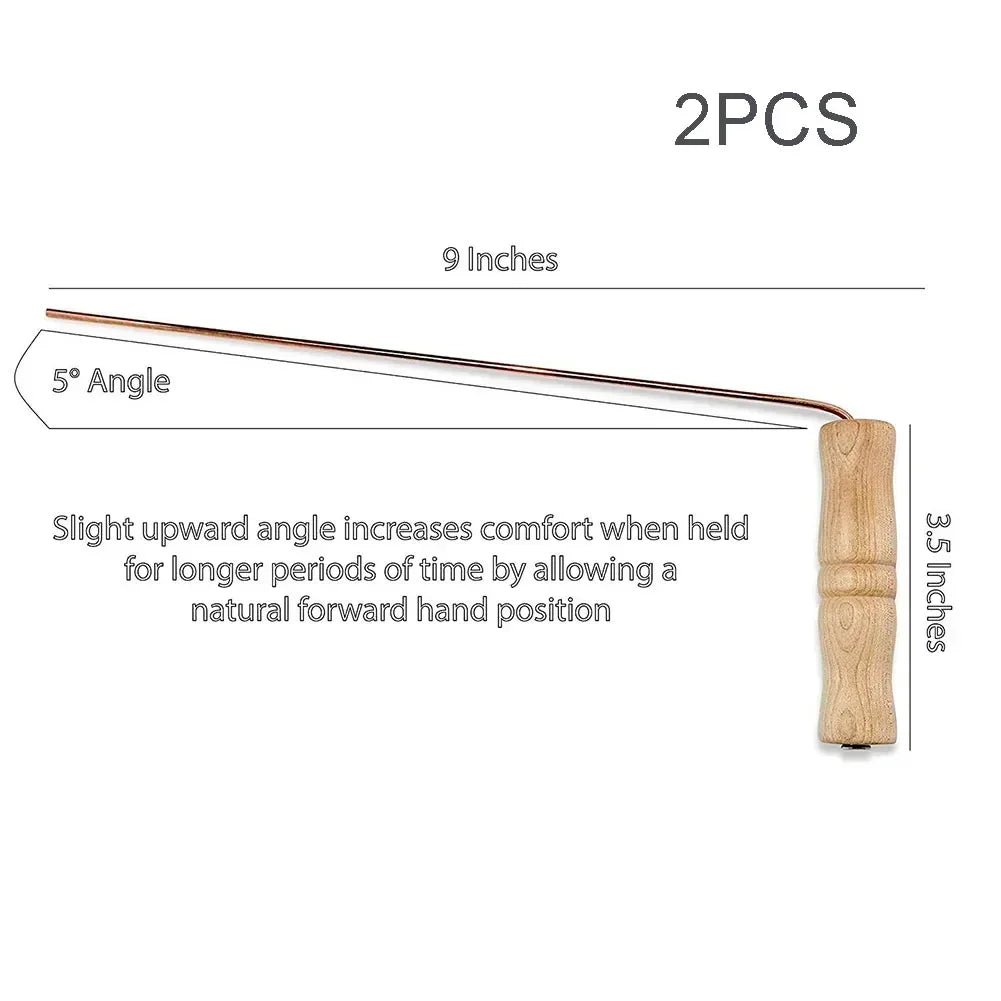 Sondes en cuivre pur 99.9% – Outil rabdomante 2 pièces avec foy en bois pour baguette de sourcier