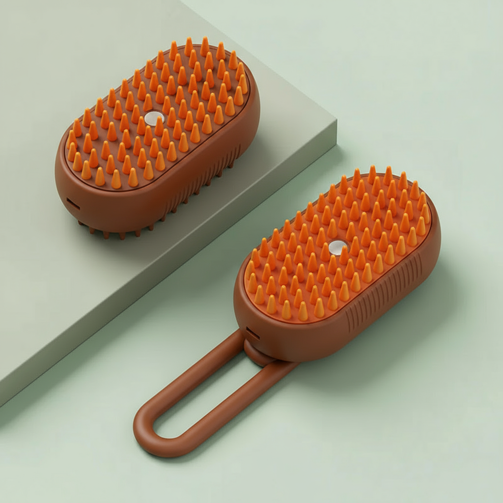 Brosse électrique marron avec picots orange
