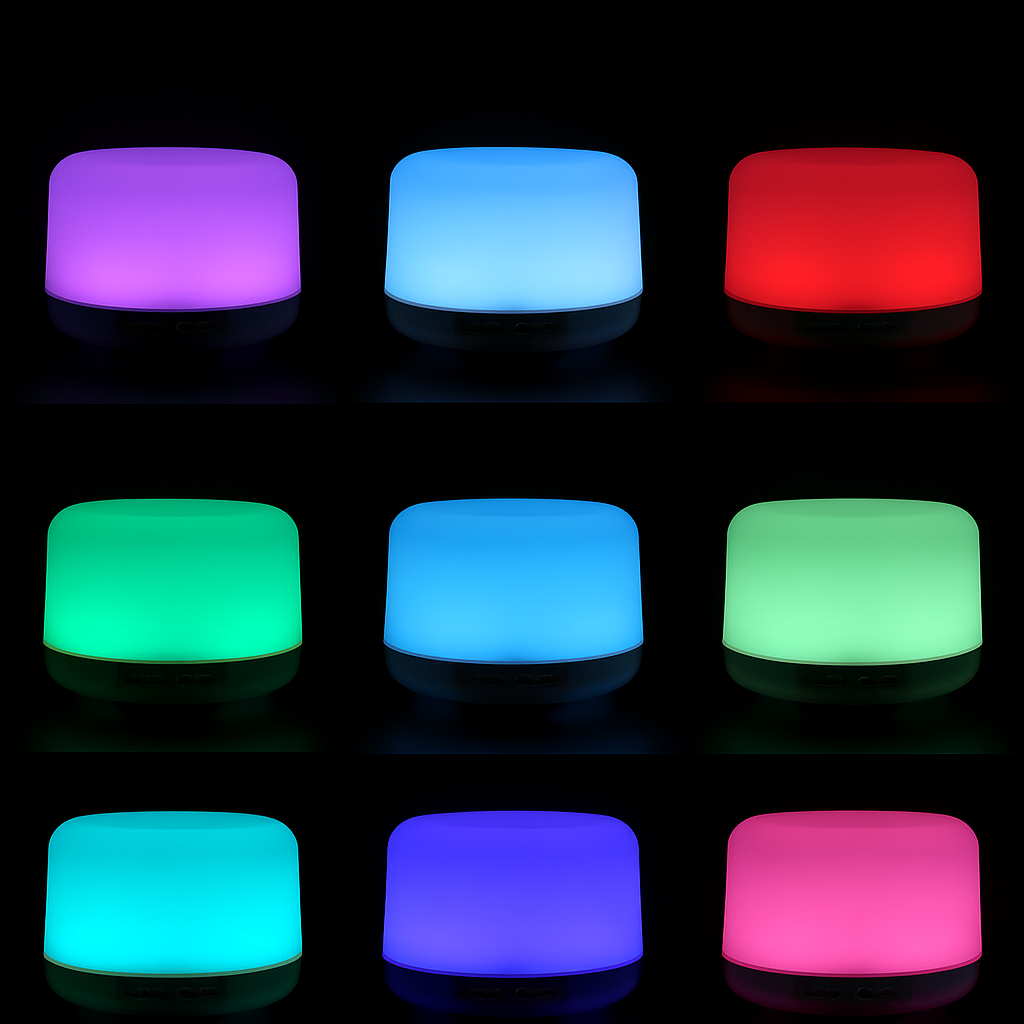 Grille d'humidificateurs avec différents éclairages colorés sans texte