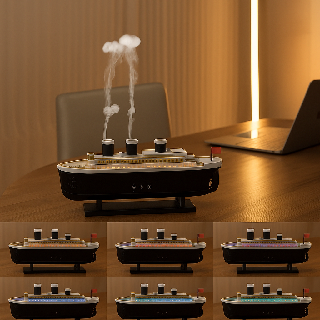 Humidificateur bateau avec différents éclairages LED colorés sans texte