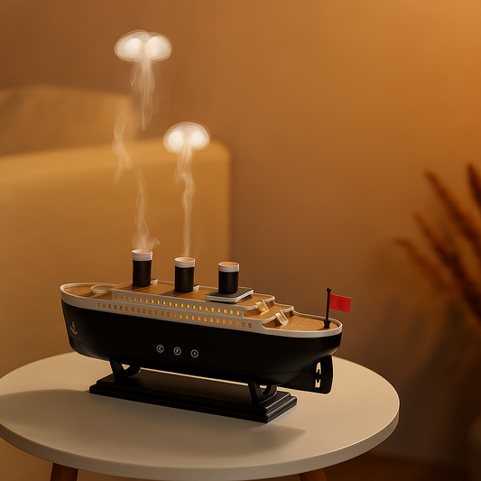 Humidificateur bateau avec vapeur en forme de méduse sans texte