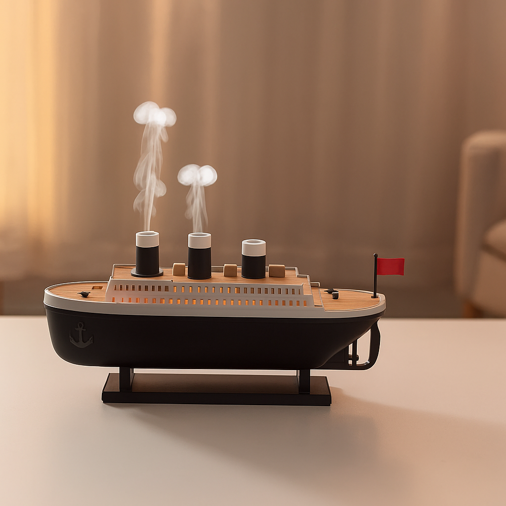 Humidificateur bateau avec vapeur en forme de méduse sans texte